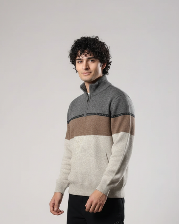 Grey Brown & Cream Quarter-Zip